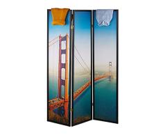 Relaxdays Biombo San Francisco, 179x132cm, Separador de Ambientes, Plegable, Mampara, Madera, Plástico, Divisor Espacios, Multicolor, 1 Pieza