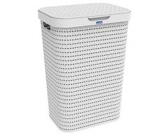Rotho Country Cesta de lavanderÃa de 55l con tapa en aspecto de ratán, Plástico (PP) sin BPA, blanco, 55l (42.0 x 32.2 x 57.7 cm)