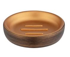 WENKO Jabonera Palena, platillo para jabón de manos redondo para guardar pastillas de jabón o de champú de poliresina de calidad con un diseño elegante, (An./P x Al.): à 10,5 x 2,5 cm, bronce
