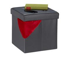 Relaxdays Taburete con Espacio de Almacenamiento Plegable de Piel sintética, 40 L, 38 x 37 x 37 cm, Color Gris