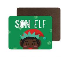 Divertidos manteles Individuales de Navidad | Alfombra de Lugar Comida Mesa Mat Vajilla | Hijo Negro Elfo | Divertido Accesorio de Mesa de Broma | PM20