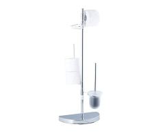 Relaxdays Escobillero Portarrollos Universal Giratorio con Soporte, Hierro Cromado-PlÃ¡stico, Plateado, 86 cm de Alto