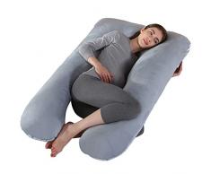 SHANNA Almohada de Embarazo, Almohada de Cuerpo Completo con Forma de U Grande, Sleep Confort Almohada con Funda de Terciopelo Reemplazable y Lavable para Dormir y Alimentar, 70 x 145 cm Gris