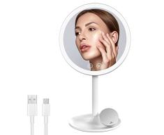 EMKE Espejo de Maquillaje con iluminaciÃ³n, Espejo de Maquillaje LED con 3 Colores de luz, prÃ¡ctico Espejo de Maquillaje con 1/3 aumentos, Brillo Regulable e Interruptor tÃ¡ctil (Blanco)
