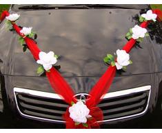 Organza M Auto Joyas Novia par Rose decoraciÃ³n Organza M Boda Coche Wedding Deko Guirnalda automÃ³viles (Blanco Puro/Rojo)