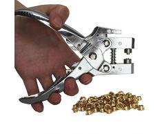 Curtzy , Set Alicates Perforador con 100 Ojales, Herramienta Ojales de Metal Alicates Perforador Cortador, Maquina Ideal para Cuero Tela Cinturón Decorativo Reparar