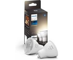 Philips Hue - Bombilla Led Inteligente, Luz Cálida Regulable, Foco empotrable GU10, 5.2W 400 Lúmens, Compatible con Alexa y Google Home - Pack de 2
