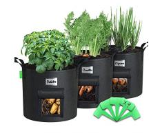VOUNOT 3 Piezas Bolsas de Cultivo Plantas 43L, Maceta de Tela Cultivo de Patatas con Ventana de Velcro Asas y Etiquetas de Plantas, Bolsa de Siembra no Tejida para Papas Tomates Fresas