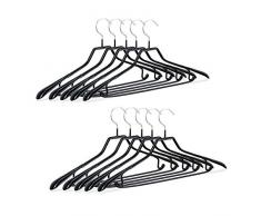 Relaxdays Pack de 10 Perchas Ropa Antideslizantes para Trajes con Barra, Metal y PVC, Negro, 45 x 22,5 x 3 cm