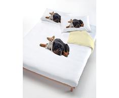 Italian Bed Linen Italiano Edredón Ropa DE Cama Establece Perro Amarillo/Blanco Individuales 150 x 200 cm