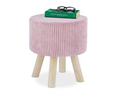 Relaxdays Taburete Terciopelo, Redondo, Mini ReposapiÃ©s, Acolchado, 4 Patas Madera, Banqueta Pana, 41 x 37 cm, Rosa