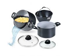 Genius Cerafit Magic Pot - BaterÃ­a de cocina (6 piezas, 20 cm + 24 cm, 3,7 L + 6,3 L, con colador y tapa de cristal)