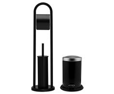 Sealskin Acero Set Conjunto Portarrollos y escobilla WC Combinados con una Papelera con Pedal, Negro