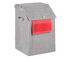 Relaxdays Cesto Plegable con Tapa y Asas, 56 L, HLP 55 x 37 x 30,5 cm, Gris, PoliÃ©ster CartÃ³n, 1 pz