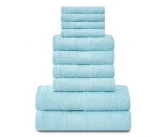 Lions Towels 544630 - Juego de 10 piezas 100% algodÃ³n egipcio, 4 caras, 4 manos, 2 toallas de baÃ±o, accesorios de baÃ±o altamente absorbentes de agua, lavables a mÃ¡quina, aguamarina, 544630