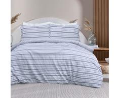 Sleepdown Juego de Funda de edredón Reversible de Rayas de Seersucker Gris, Juego de Ropa de Cama, Suave y fácil Cuidado, Super King (220 x 260 cm)