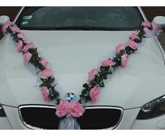 Autoschmuck Decoración para Coche con diseño de Rosas para Novia, Color Rosa y Blanco