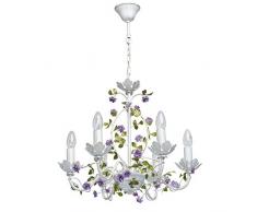 Lámpara De Techo Colgante Con Flores De Hierro Forjado Brazos Velas Color blanco Púrpura Verde 6 * 40W E14 - excl