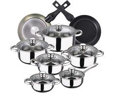 Bateria de cocina 12 piezas SAN IGNACIO Cassel, acero inoxidable, con juego sartenes (22/26 cm) BERGNER Green Neon en aluminio forjado
