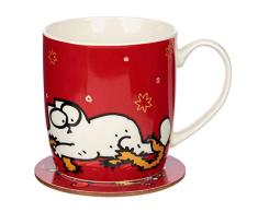 Puckator Ensemble Mug Porcelaine & Dessous de Verre-SimonÂ´s Cat-Chat Tazas de Desayuno, Porcelana, Multicolor, Ãºnico