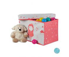 Relaxdays Baúl Juguetes Princesa, Plegable con Tapa, Puff Almacenaje Infantil 33 l, 31x48,5x31 cm, Poliéster-DM, Rosa