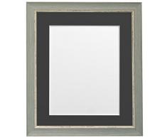 Frames by Post Nordic - Marco para Foto o lámina, Azul con Acabado Envejecido, con paspartú Negro, 14 x 8 Pulgadas, para lámina tamaño 10 x 4 Pulgadas