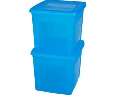 IRIS 2X Caja de plástico 30 litros, Caja de plástico Azul, immagazzinoggio plástico, contenedores, almacenaje con Tapa, Caja orgánica, Almacenamiento apilable - 30 litros