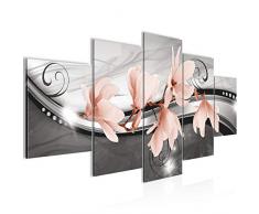 Runa Art imágenes flores magnolias Wandbild 200 x 100 cm Vlies - lienzo XXL formato Wandbilder salón vivienda Deko Kunstdrucke gris 5 piezas - Made in Germany - listo para colgar 210551c