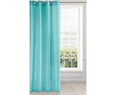 Eurofirany Tamay Cortina con Ojales y Pompones Lisos, Transparente, Elegante, Glamour para Dormitorio, salón, 100% poliéster, Turquesa, 140 x 250 cm
