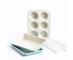GreenLife Juego de 4 piezas de cerámica antiadherente para horno tostador, sin PFAS, apto para lavavajillas, apto para horno, turquesa