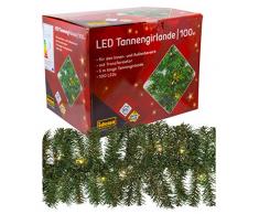 Idena 31814 guirnalda de abeto con 100 Juego de luces LED cadena Luz Blanca Cálida para interior y exterior, aprox. 500 x 25 cm, plástico, verde