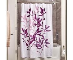 iDesign Leaves Cortina de ducha, Cortina de baño de diseño de tamaño estándar, 183,0 cm x 183,0 cm, Elegantes cortinas estampadas con dibujo de hojas, Poliéster violeta