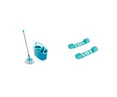 Leifheit Set de fregona Rotatoria Clean Twist Disc Mop Ergo 2.0, fregona giratoria con Cabezal Micro Duo, Set de Limpieza en húmedo & Carrito De Ruedas para Modelo Clean Twist, Plastico, Azul