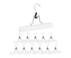 Relaxdays Perchas Pantalones, Pack de 12 Unidades, Pinzas para Faldas, Antideslizantes, 17 x 25 x 2,3 cm, Madera, Blanco
