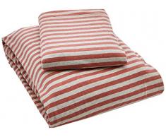 AmazonBasics - Juego de funda nórdica para edredón, diseño de rayas, 230 x 220 cm / 50 x 80 cm, Rojo Claro