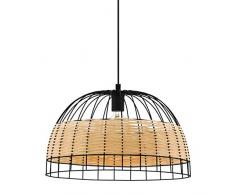 EGLO LÃ¡mpara colgante Anwick con 1 foco, estilo vintage, bohemio, de acero y ratÃ¡n, para mesa de comedor, salÃ³n, colgante en negro, natural, casquillo E27, diÃ¡metro 50 cm