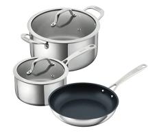 Kuhn Rikon, BaterÃ­a de Cocina Allround , Juego de 3 Piezas: Cazo 1.5L/16 Cm, cacerola 3.0L /20 m y Sarten 24 Cm. Acero Inoxidable 18/10, Asas Frias,Tapa Cristal con Salida de Vapor , Apta InducciÃ³n