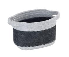 Wenko Cesta de fieltro Bea S, con dos asas blancas, fabricada con fieltro de poliéster reciclado de color gris oscuro y mimbre gris claro, 80 % poliéster / 20 % algodón, 2,5 litros, 18 x 13 x 12 cm