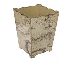 Fundashop Papelera con diseño de mapamundi, Madera, Beige, 24x24x32 cm
