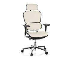 hjh OFFICE 652231 Silla de Ejecutivo ERGOHUMAN Cuero Blanco, Silla de Oficina, Silla giratoria ergonómica, Soporte Lumbar Flexible