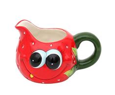 Dekohelden24 Jarra de leche de cerámica con forma de fresa en color rojo, dimensiones aprox. 14 x 11 x 8,5 cm, fresa 222284