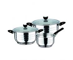 Bergner Zurich Batería de Cocina de 5 Piezas diámetros de 16 cm, 20 cm y 24 cm, Apto para inducción, Acero Inoxidable, Gris