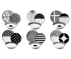 Excelsa Emily Juego de Platos de Porcelana, Blanco y Negro, 18 Unidades