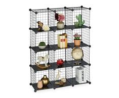 Relaxdays EstanterÃa de 12 Cubos Rejilla, Armario Modular, Sistema Estantes Cuadrados Reja, 126 x 95 x 31,5 cm, Negro