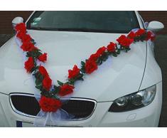 Autoschmuck Guirnalda de Rosas para decoraciÃ³n de Coche de Boda, Accesorio para Novia, Color Rojo y Blanco