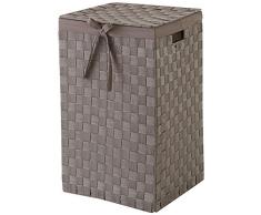 Compactor con Espacio de Almacenamiento 30 cm cinturón Tex rayón Cesta para la Ropa Sucia con Tapa y Lino en el Interior, marrón