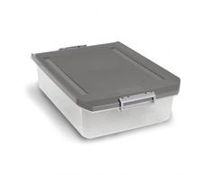 Tatay 1151222 Caja de Almacenamiento Multiusos bajo Cama 32 l de Capacidad plástico Polipropileno Libre de bpa Transparente con Tapa, Gris, 40 x 56 x 17,5 cm