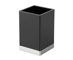 iDesign Clarity Vaso para higiene bucal, portacepillos de baño en plástico, soporte para cepillos de dientes, negro/plateado mate