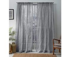 Home Exclusive Exclusiva casa Santos y Adornado con Textura de Rayas Lino Sheer Rod Bolsillo Ventana Cortina Panel par, Gris, 54 x 108 cm