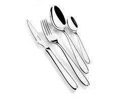 Monix London - Set de cubiertos 49 piezas de acero inox 18/10 con cuchillo chuletero y estuche Nogal, con cuchillo chuletero